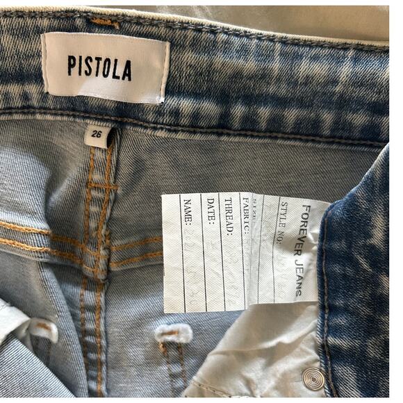 New Revolve Pistola Aline Jean Mid Rise Distressed Skinny Blue Acid Wash Sz 26 - Picture 4 of 9